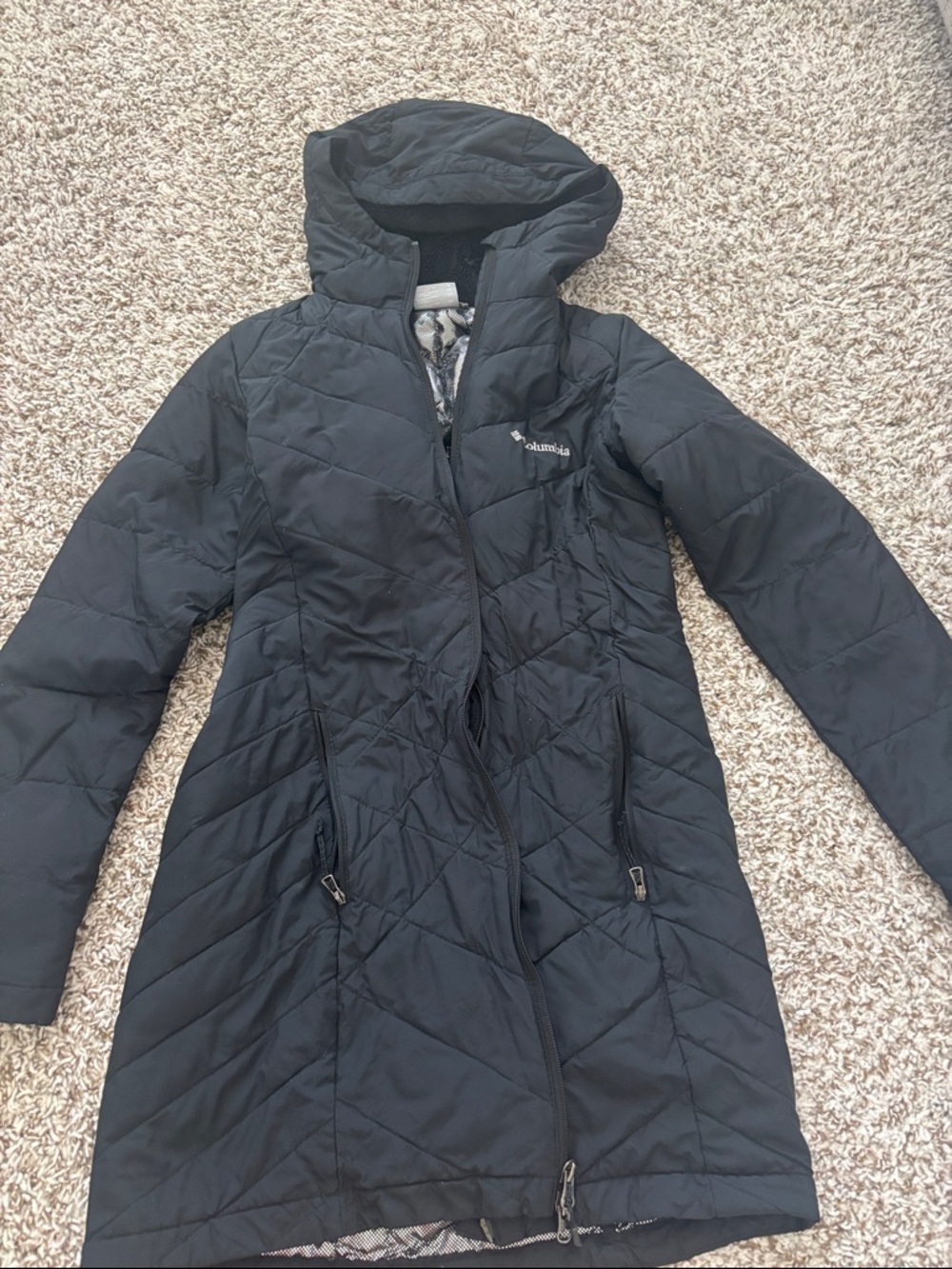 Columbia Black Long Quilted Hooded Puffer Coat